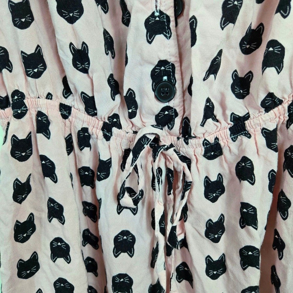 Mimi Chica Women Pink Allover Black Cat Print Sleeveless Mini Dress Large Kawaii - Picture 5 of 8